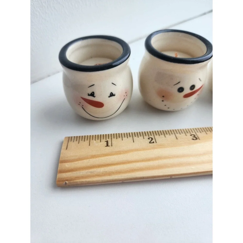 Set of 4 Snowman Mini Jar Candles Ceramic Painted Christmas‎ Holiday Winter